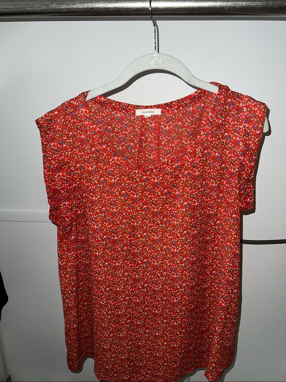 Pleione Red Micro Floral Cap Sleeve Top